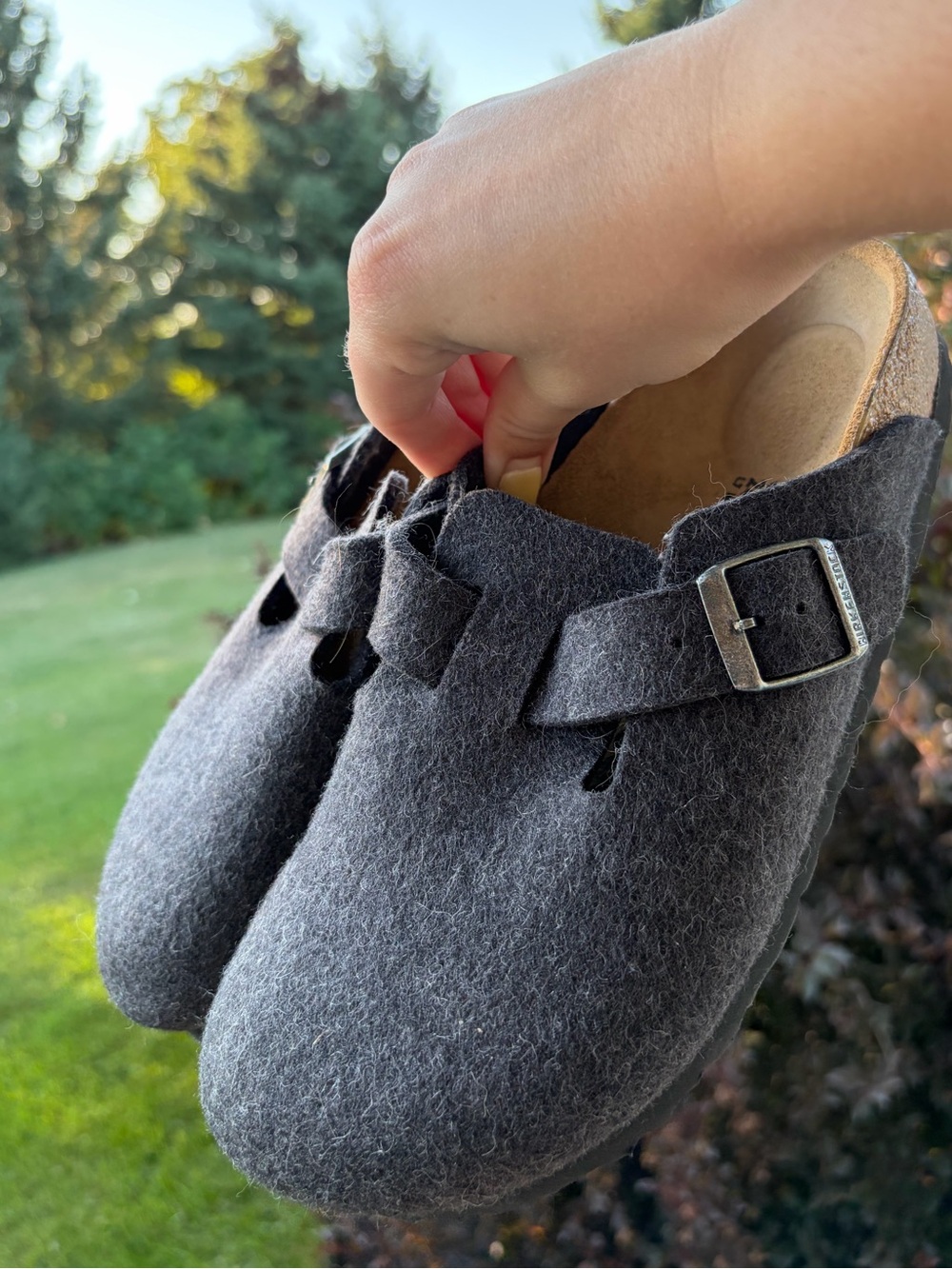 Birkenstock Boston grey black wool clog mule shoes 38 7/7.5 NWOT